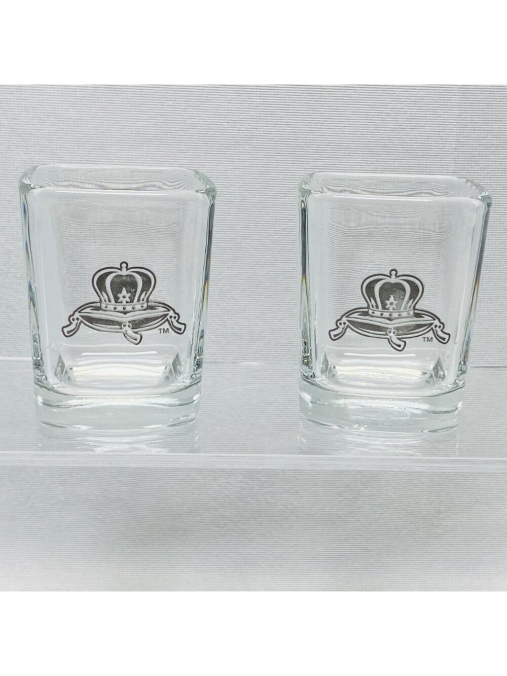 2 Crown Royal Square Glass Shot Glasses Clear With Crown Logo Made In USA